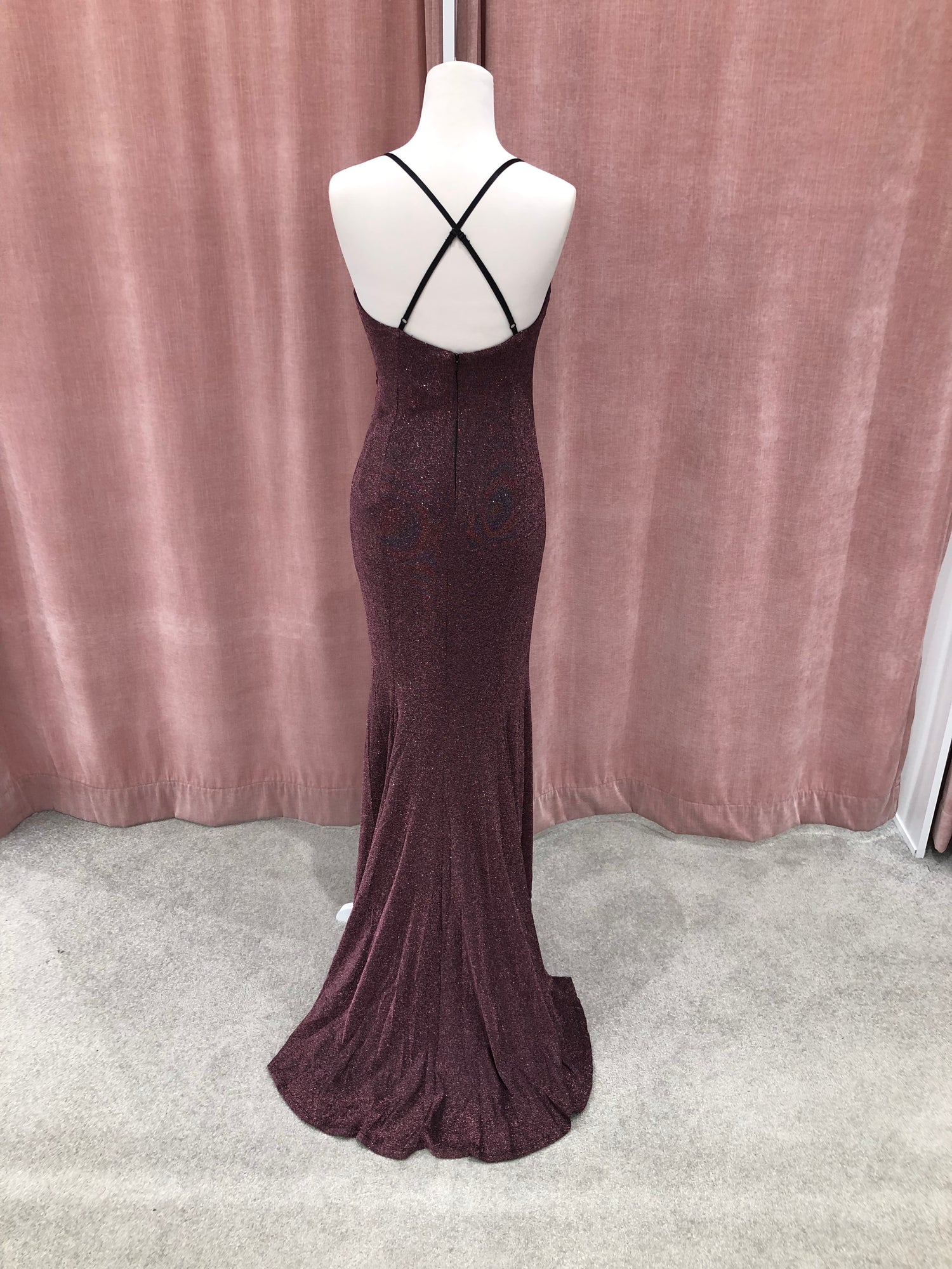 Shimmer Berry V-Neck ruched gown (221237)
