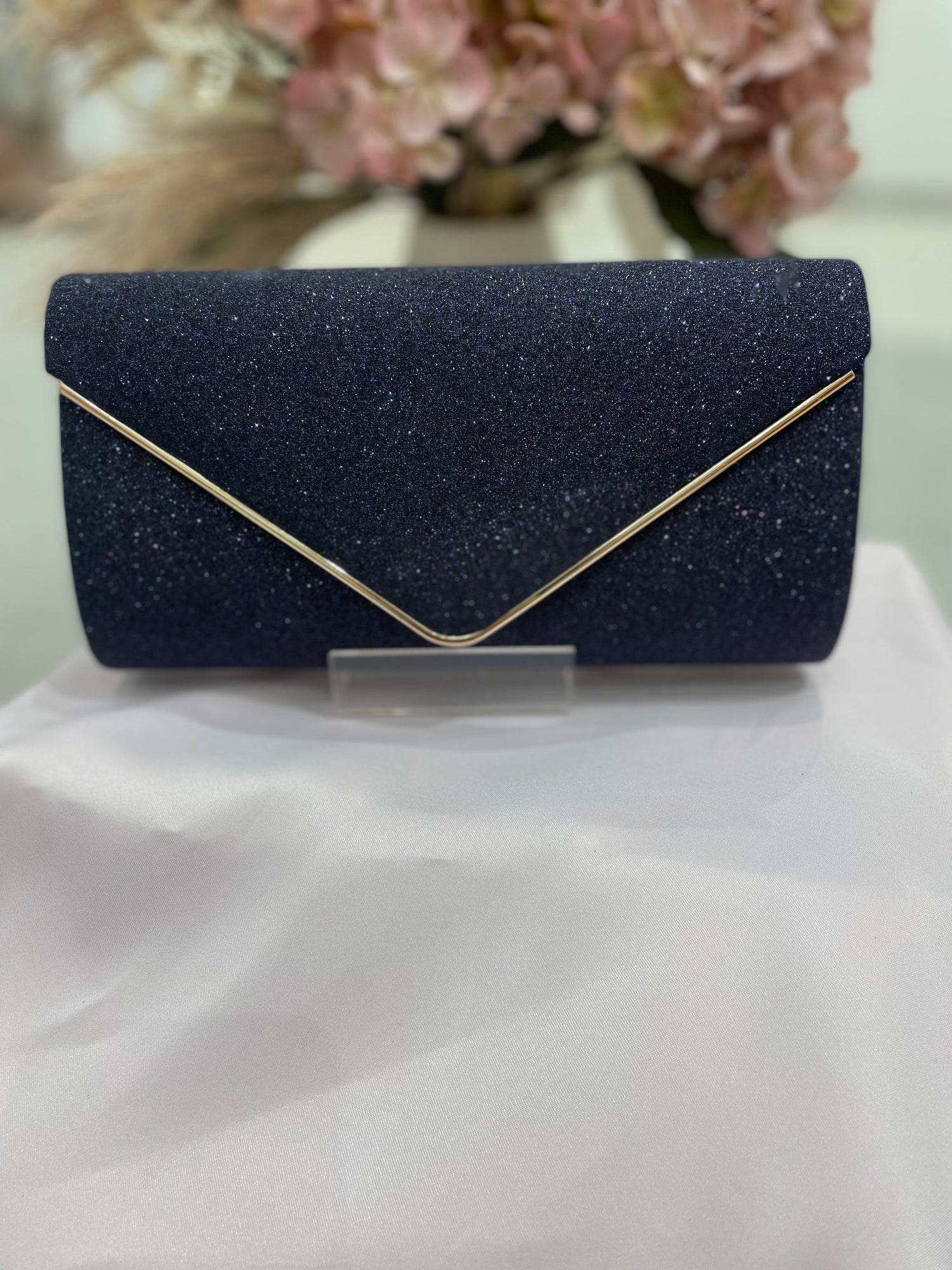 Navy envelope sparkle clutch