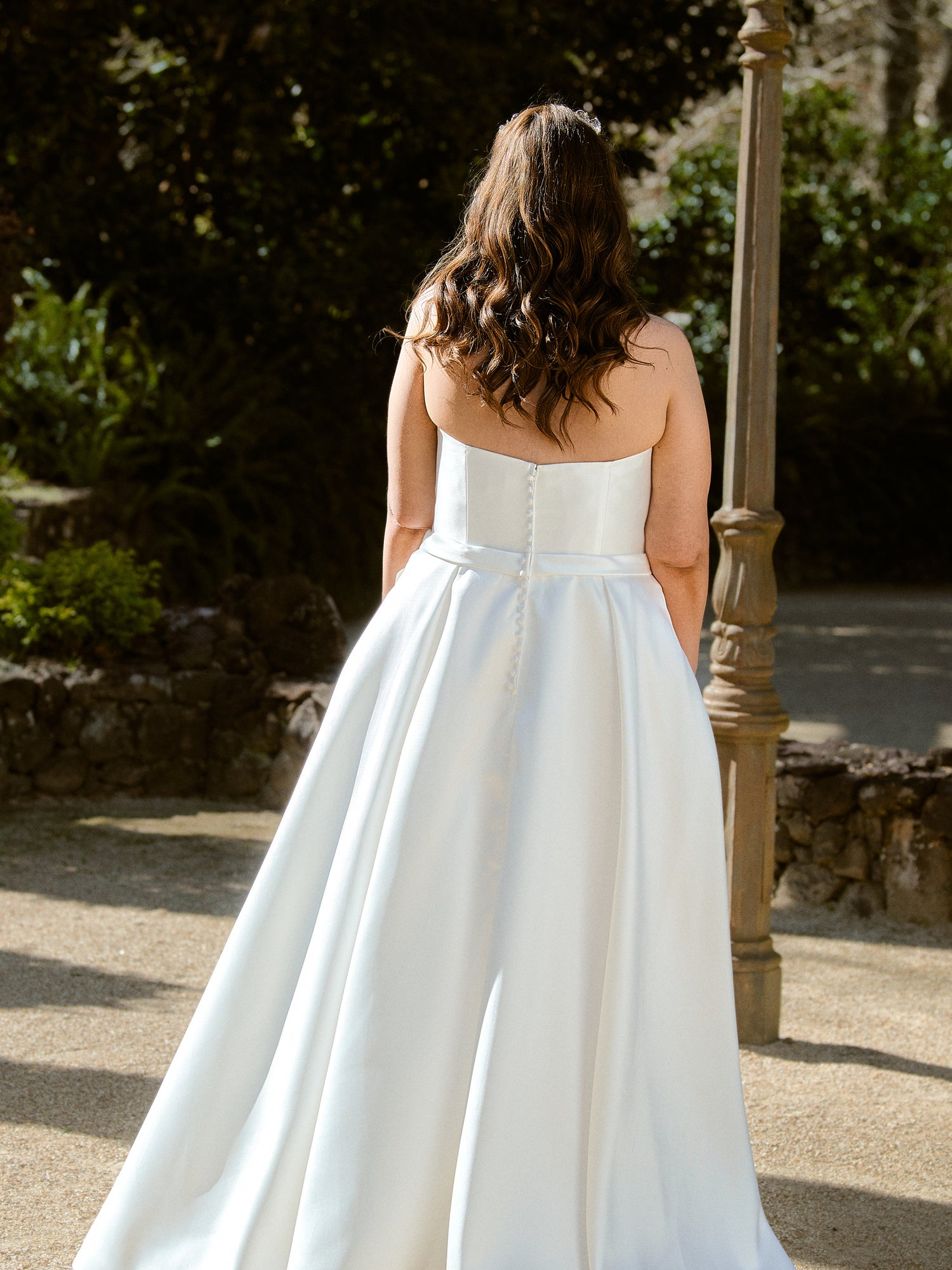 PO895 Medina back of pure white curve strapless sweetheart, floor length A Line, mikado satin formal dress