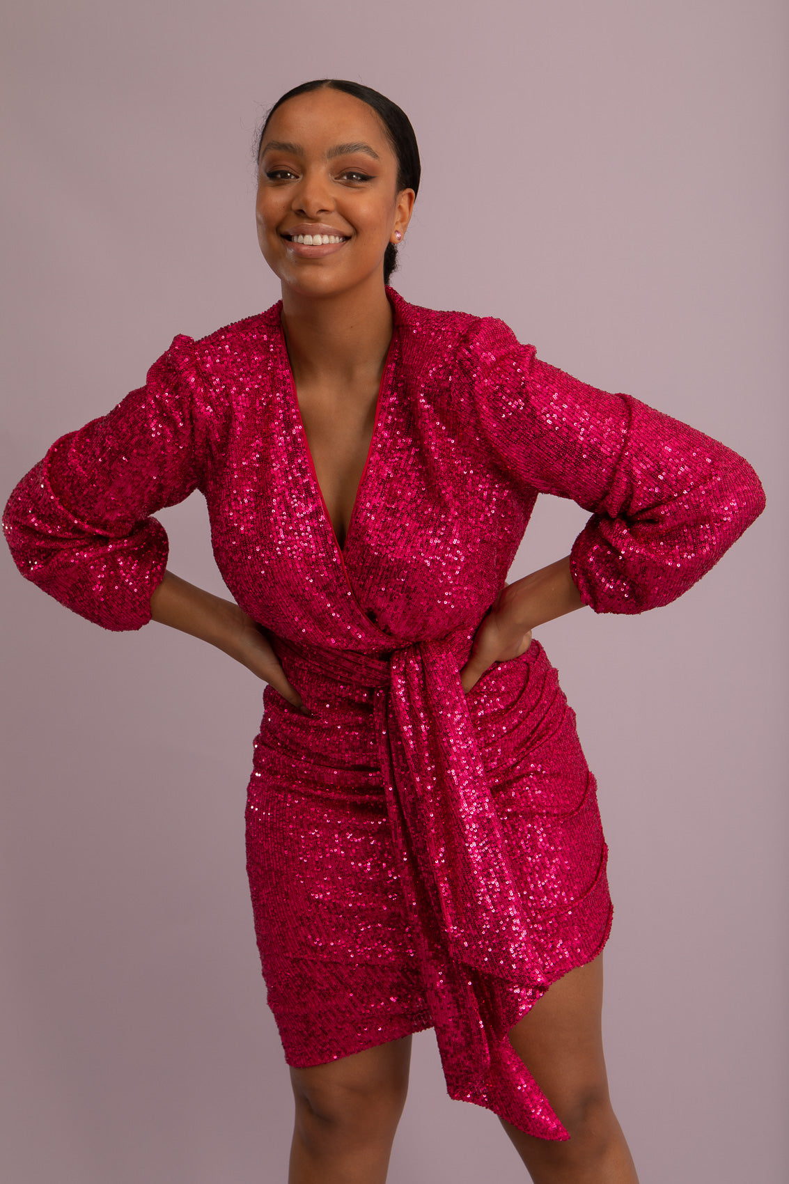 Bacio Sequin Dress Raspberry