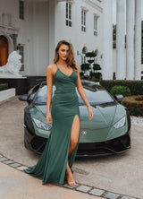 PO917 Forest Green Scoop Neckline Fitted Floor length formal dress