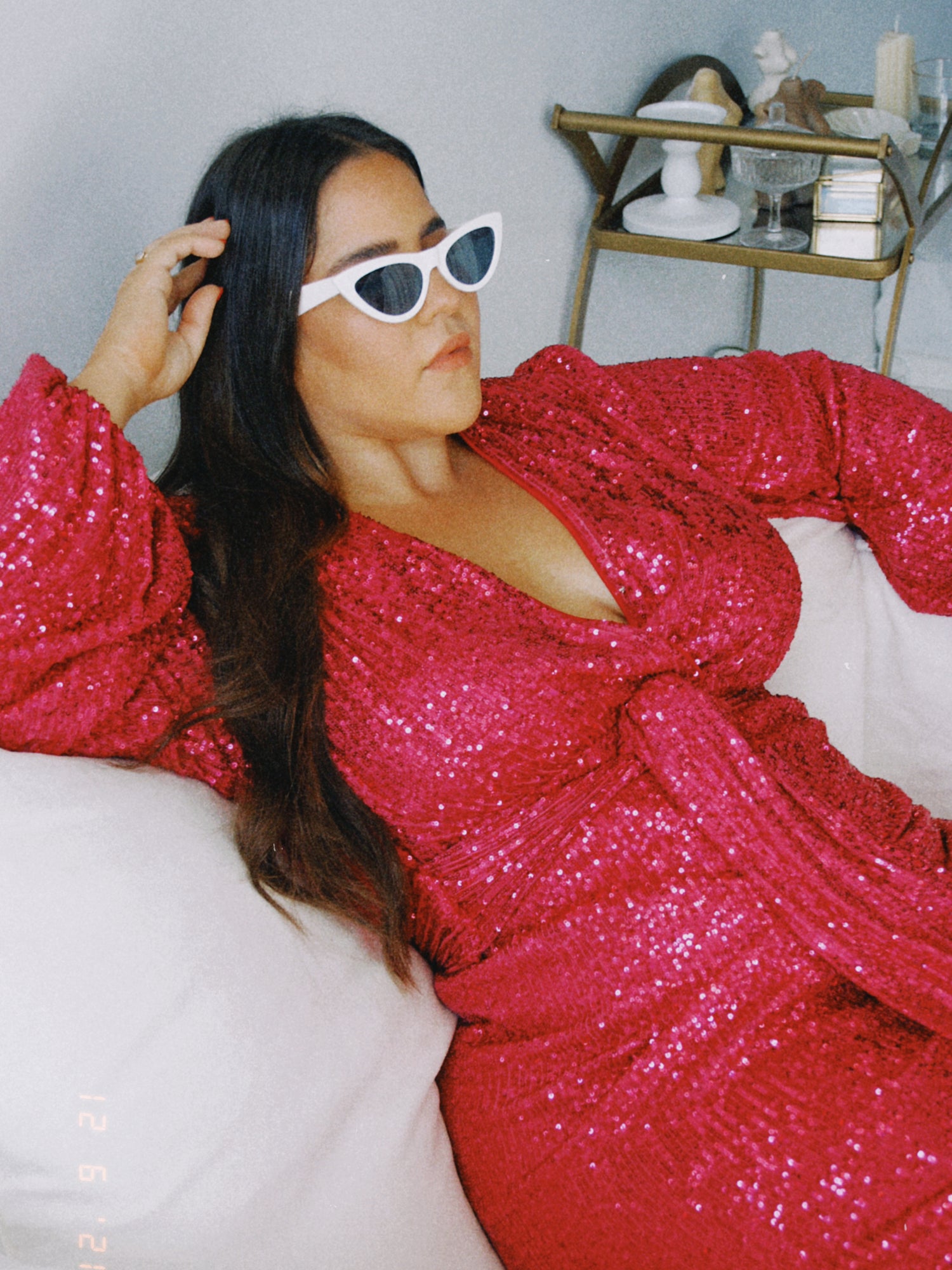 Bacio Sequin Dress Raspberry