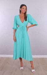 Mint midi dress with sleeves & cut outs