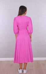 Hot pink midi dress with sleeves & cut outs