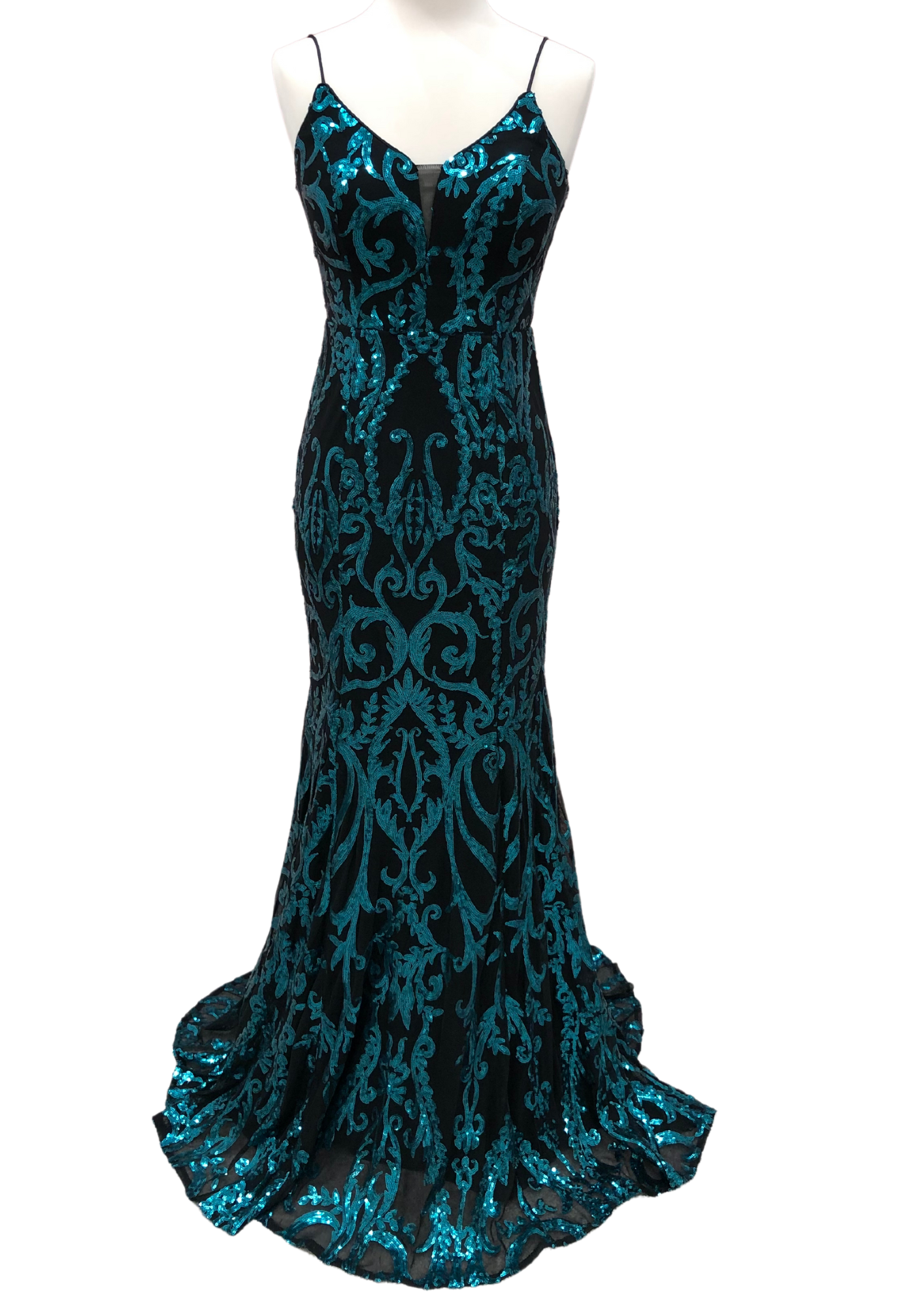 Patterned sequin gown - Teal/Black (222278) (Ready to ship!)