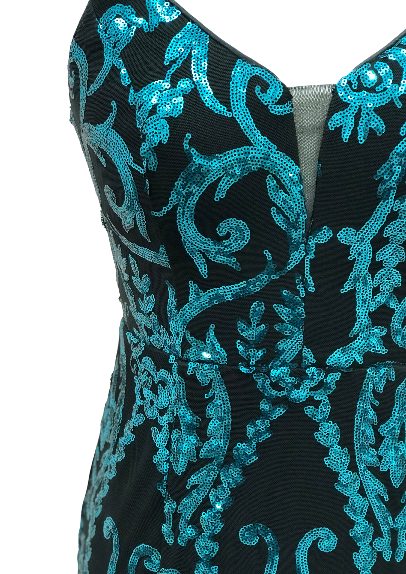 Patterned sequin gown - Teal/Black (222278) (Ready to ship!)