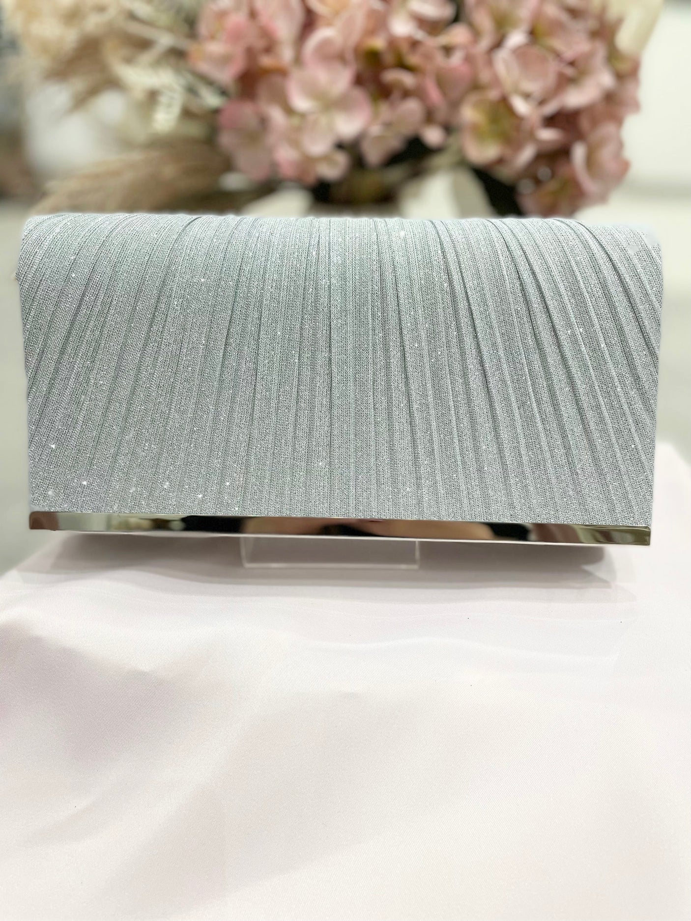 Silver shimmer clutch