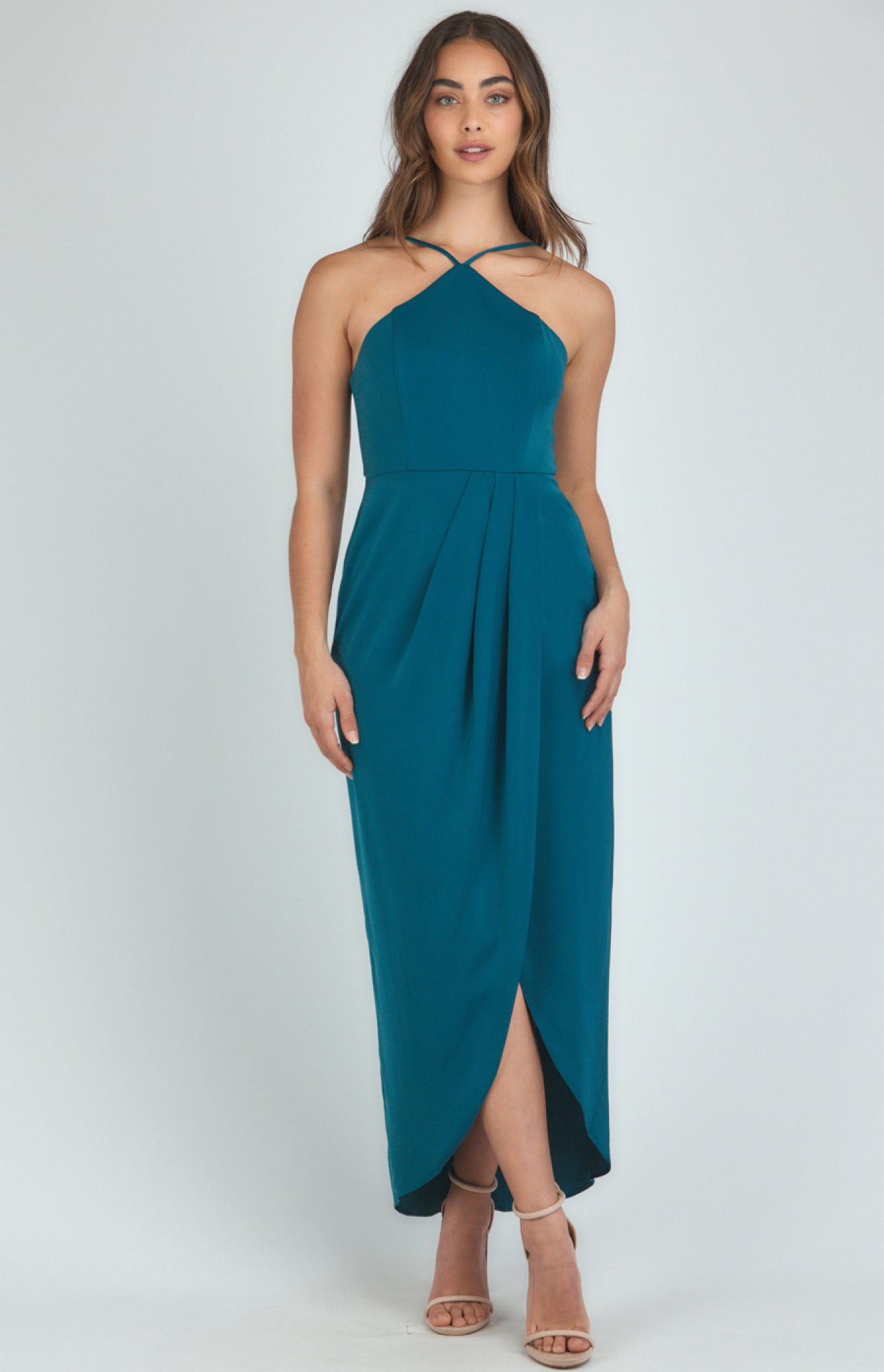 Halter Neck Midi Dress with Tulip Hem